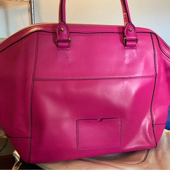 Gorgeous fuchsia hot Barbie pink leather Kate Spade satchel. Gold lurex dot int - Picture 5 of 13